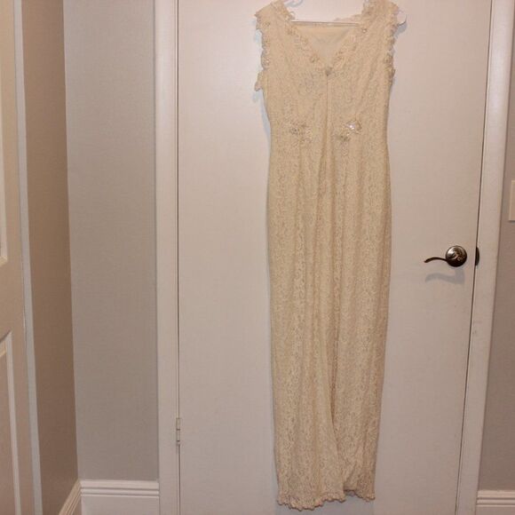 Adrianna Papell  White Lace Floral Sleeveless Maxi Dress Women's Size 12 - Picture 5 of 10